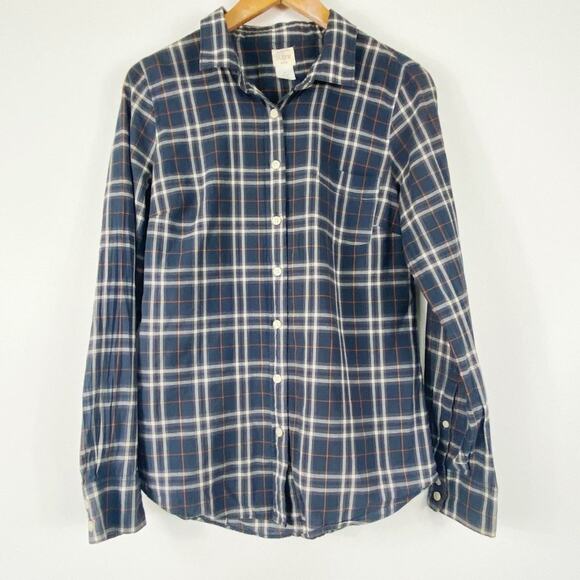 J. Crew Plaid Perfect Button Down Shirt in Navy - Picture 1 of 8